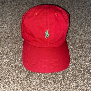 Polo by Ralph Lauren Red Cap with Green Accent and Brown Leather Strap